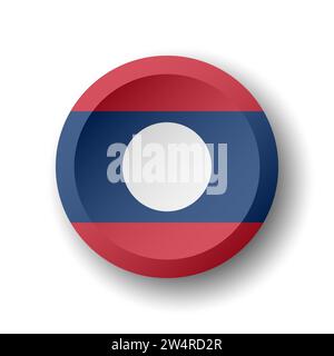 Laos flag - 3D circle button with dropped shadow. Vector icon. Stock Vector