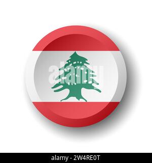 Lebanon flag - 3D circle button with dropped shadow. Vector icon. Stock Vector