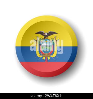 Ecuador flag - 3D circle button with dropped shadow. Vector icon. Stock Vector