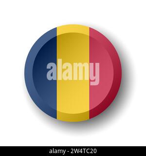 Chad flag - 3D circle button with dropped shadow. Vector icon. Stock Vector