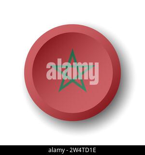 Morocco flag - 3D circle button with dropped shadow. Vector icon. Stock Vector