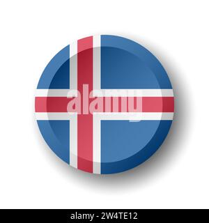 Iceland flag - 3D circle button with dropped shadow. Vector icon. Stock Vector