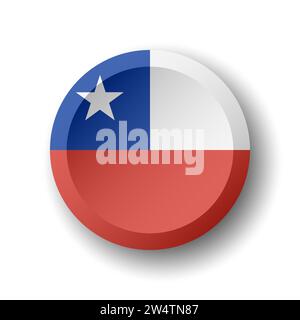 Chile flag - 3D circle button with dropped shadow. Vector icon. Stock Vector