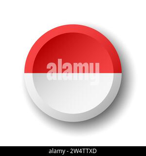 Indonesia flag - 3D circle button with dropped shadow. Vector icon. Stock Vector