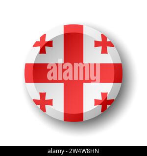 Georgia flag - 3D circle button with dropped shadow. Vector icon. Stock Vector