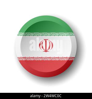 Iran flag - 3D circle button with dropped shadow. Vector icon. Stock Vector
