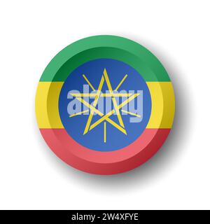 Ethiopia flag - 3D circle button with dropped shadow. Vector icon. Stock Vector