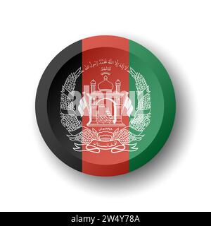 Afghanistan flag - 3D circle button with dropped shadow. Vector icon. Stock Vector