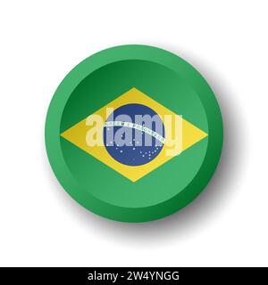 Brazil flag - 3D circle button with dropped shadow. Vector icon. Stock Vector