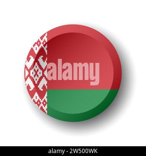 Belarus flag - 3D circle button with dropped shadow. Vector icon. Stock Vector