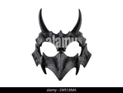 Black skull with horns isolated on white with clipping path Stock Photo