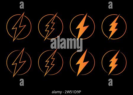 Electricity icon, electric power, energy, bolt circle symbol. Stock Vector