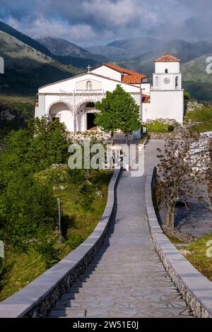 The Basilica di San Biagio church on the summit of Monte San Biagio is an important pilgrimage destination in Basilicata. Stock Photo