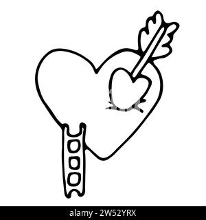 Doodle heart with an arrow and a ladder attached next to it. Vector sketch illustrates the concept of love relationships, paths to the heart . Stock Vector