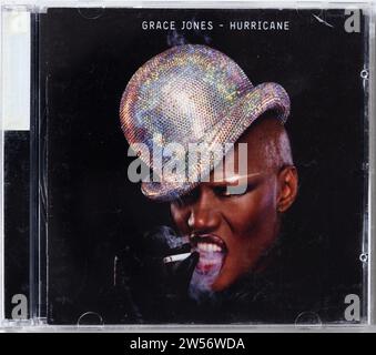 Germany. 21st Dec, 2023. In this photo illustration, a compact disk (CD) of the album Hurricane by Grace Jones. (Credit Image: © Igor Golovniov/SOPA Images via ZUMA Press Wire) EDITORIAL USAGE ONLY! Not for Commercial USAGE! Stock Photo