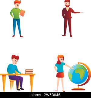 Offline education icons set cartoon vector. Teacher and student. Education process Stock Vector