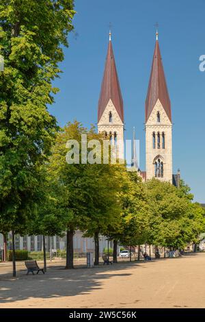 Cathedral Square with St Stephen's and Sixtus Cathedral, Halberstadt, Harz Mountains, Saxony-Anhalt, Germany, Halberstadt, Saxony-Anhalt, Germany Stock Photo
