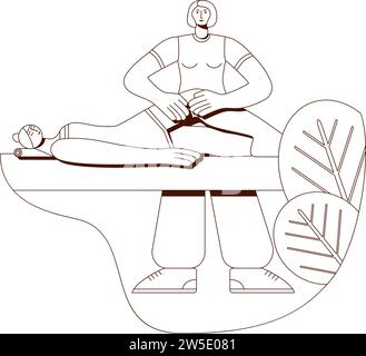 Anti cellulite massage with professional massage therapist in spa. Overweight treatment. Contour drawing. Isolated vector illustration. Stock Vector