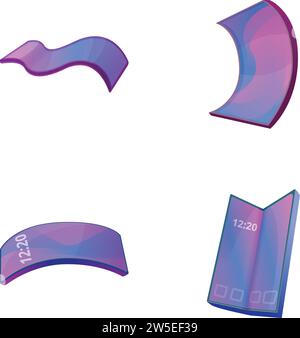 Flexible smartphone icons set cartoon vector. Smartphone with foldable screen. Electronic smart device Stock Vector