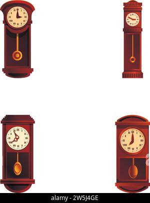 Pendulum clock icons set cartoon vector. Traditional retro style pendulum clock. Interior decoration, antiques Stock Vector