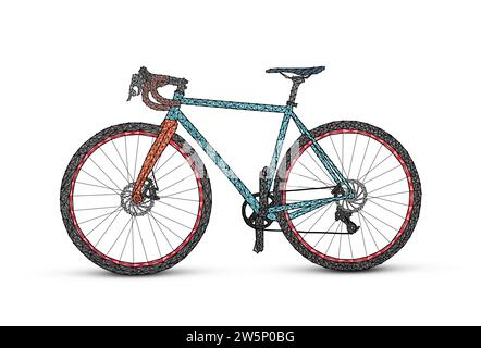 Bicycle on a white background. Creative drawing of a bicycle. Concept of sports and recreation. Stock Photo