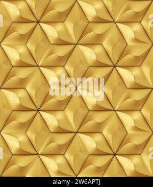 An elegant and luxurious gold-colored 3D geometric pattern suitable for backgrounds and design elements Stock Photo