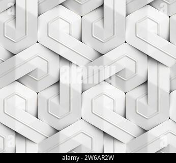 Futuristic 3D geometric pattern composed of hexagons with a luxurious white color resembling an intricate mosaic Stock Photo