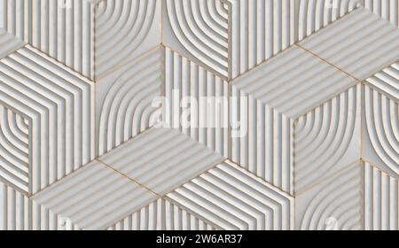 A high-resolution image of an intricate 3D geometric pattern with raised lines and tessellated shapes. Stock Photo