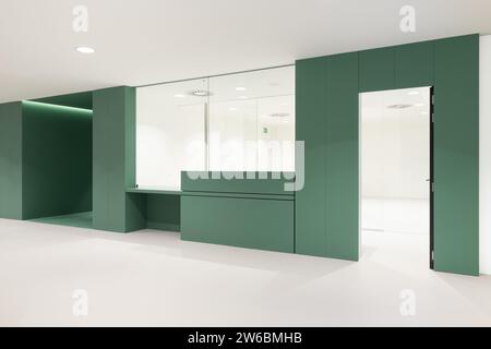 Interior of empty modern hospital with cabin and green walls Stock ...