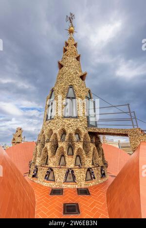 The rooftop of Palau Güell, Barcelona, Spain Stock Photo