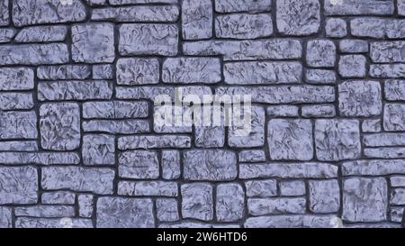 gray stonework background with rounded blocks of different sizes in a random pattern, stone wall texture like copy space, stone surface wallpaper Stock Photo