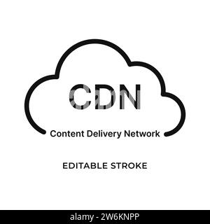 Content delivery network icon in the form of a cloud. Abbreviation CDN. Isolated vector illustration. Editable stroke. Stock Vector