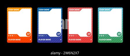 Game sports card template. A set of trading frames for football, basketball and hockey players. Vector illustration on a black background. Stock Vector