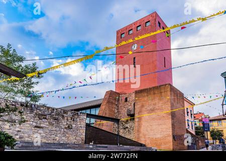 The Clock Tower is a building from 1572, located in the Gijón neighborhood of Cimadevilla, it was rebuilt in 1989. Gijón, Principality of Asturias, Sp Stock Photo