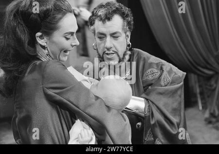 An Idealist by Kaj Munk on television. Ko van Dijk and Sigrid Koetse with a baby ca. January 17, 1963 Stock Photo