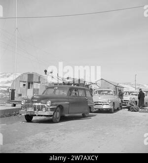 Cars at the Syria-Lebanon border post ca. 1950-1955 Stock Photo