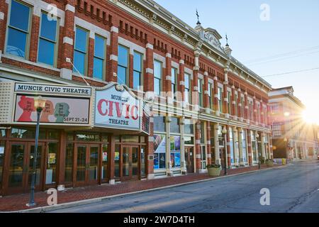 Golden Hour at Muncie Civic Theatre with Vintage Marquee Stock Photo