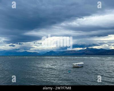 05.09.2023, Greece, Kalamaki, Korfu - View from Kalamaki beach in the north-east of the Greek island of Corfu over the Ionian Sea towards the mainland Stock Photo