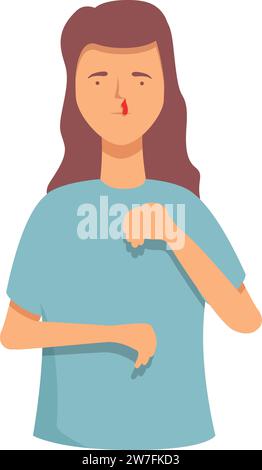 Nosebleed woman icon cartoon vector. Sad disease. Face nose Stock Vector