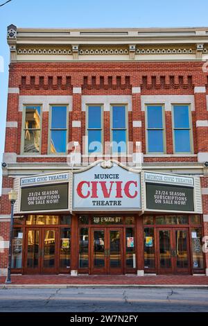 Muncie Civic Theatre Facade with Season Marquee, Indiana Stock Photo