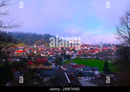 View of the town and castle of Skofja Loka in Gorenjska, Slovenia Stock Photo