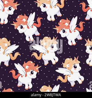 Seamless pattern with unicorns and stars. Vector tile Stock Vector