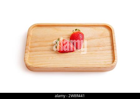 Strawberry was cut on wooden tray Stock Photo