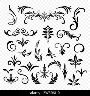 Vector Decorative Filigree Ornament Set. Ventage Header, Dividers. Retro Frame Design Elements, Filigree, Decorative Borders, Page Decorations Stock Vector