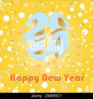 HAPPY NEW YEAR 2024 colorful 3D effect beautiful poster Stock Vector
