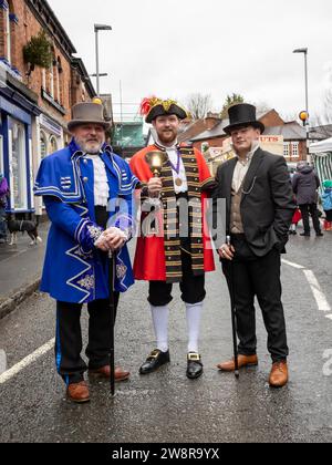 Lymm Dickensian Day 2023. People dressed in Dickensian costume; stalls in the streets; street entertainment; Grand Parade Stock Photo