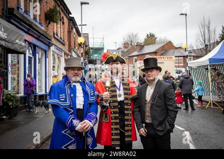 Lymm Dickensian Day 2023. People dressed in Dickensian costume; stalls in the streets; street entertainment; Grand Parade Stock Photo