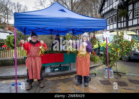 Lymm Dickensian Day 2023. People dressed in Dickensian costume; stalls in the streets; street entertainment; Grand Parade Stock Photo