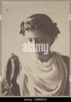 Woman (Louise Guiney) in Saint Barbara costume with laurel wreath and (penciled in) halo Stock Photo