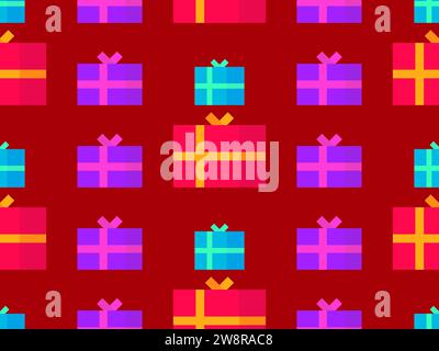 Gifts boxes seamless pattern. Christmas gift boxes with colorful ribbons. Xmas presents design for greeting cards, wrapping paper, banners and promoti Stock Vector